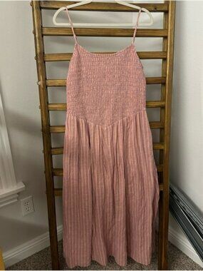 American Eagle Outfitters Pink Striped Smocked Maxi Dress